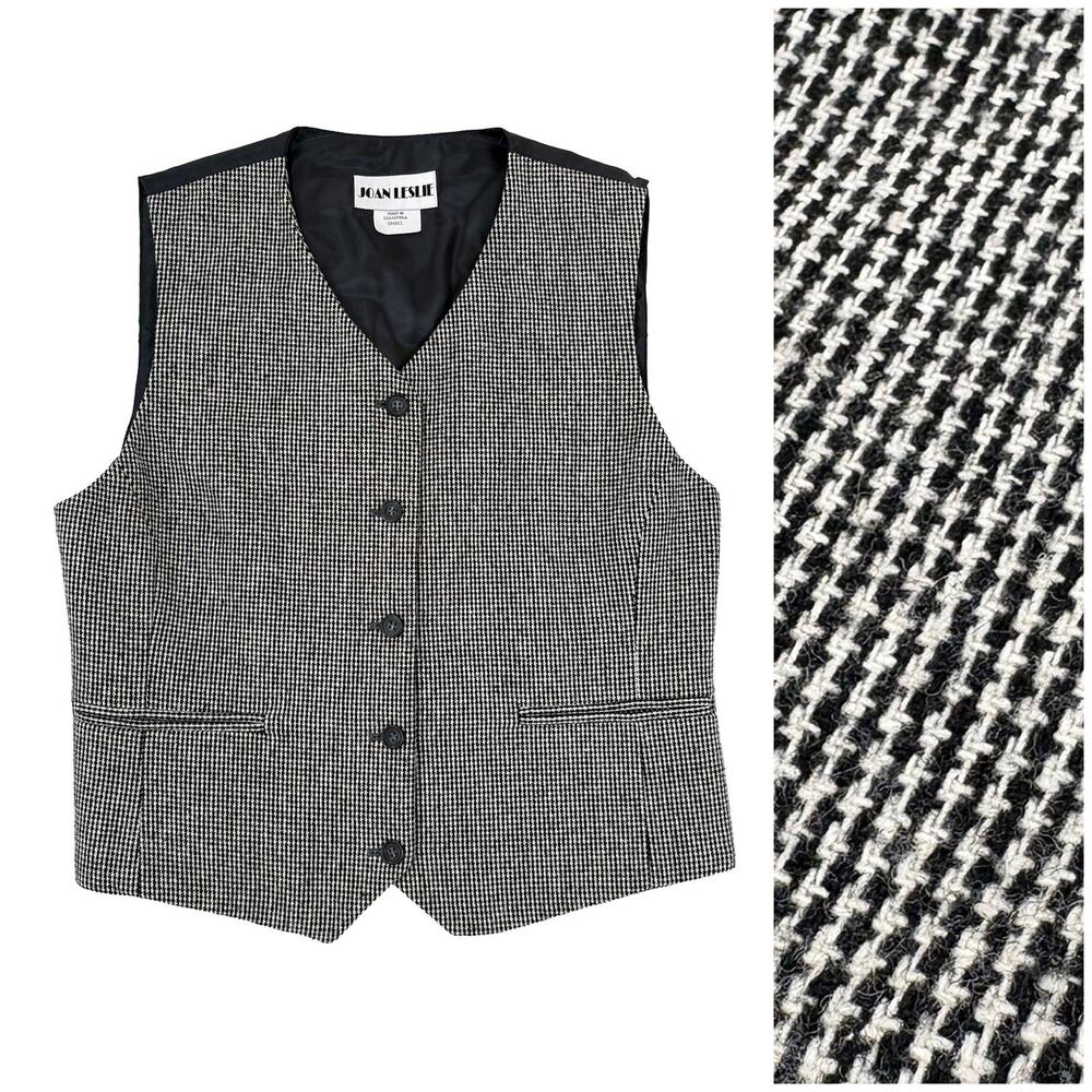 VTG 90s Joan Leslie Wool Houndstooth Vest Women S Tailored Academia Preppy